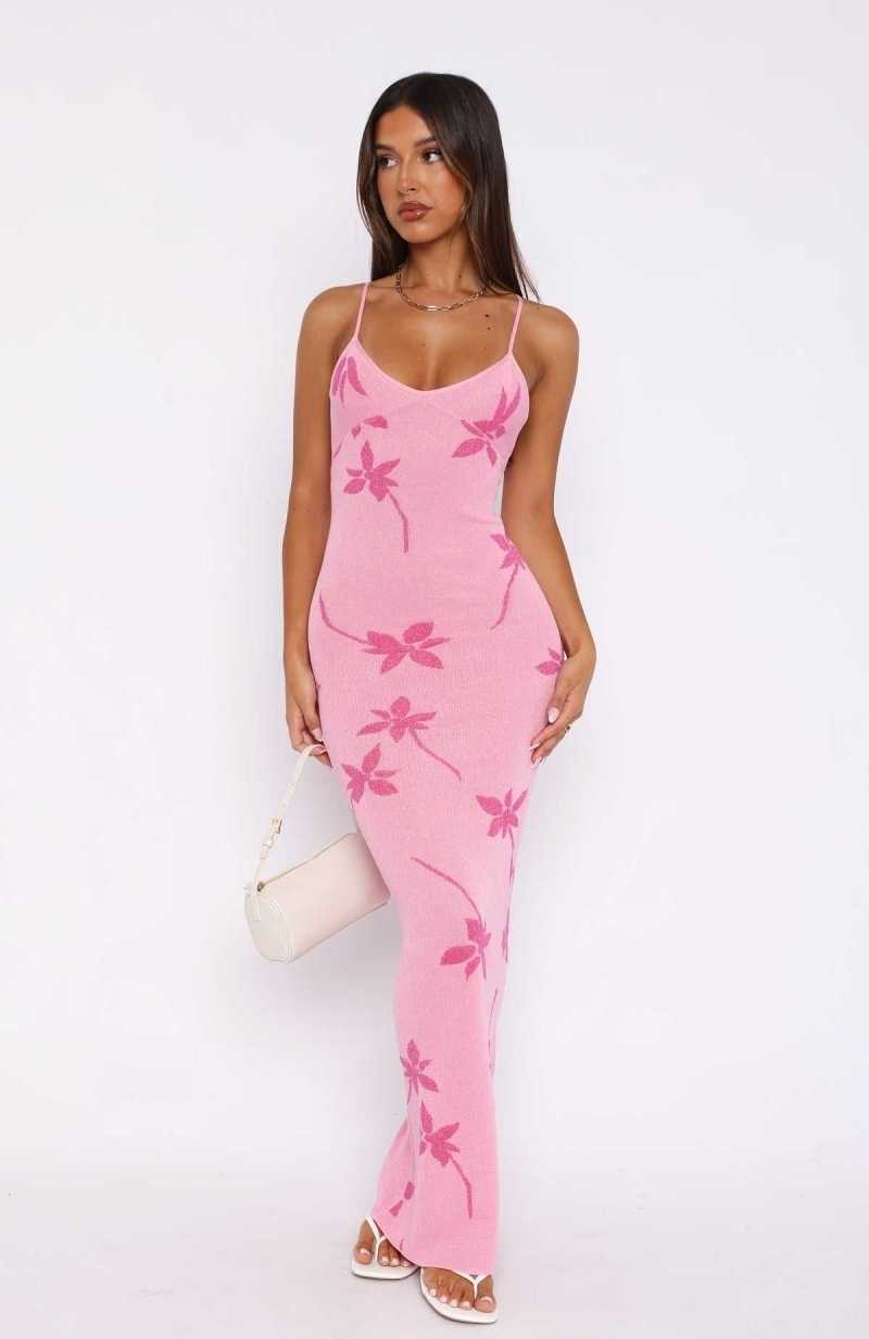 White Fox Trust Issues Maxi Dress Pink | OTIZBP-048