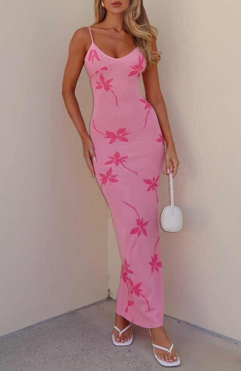 White Fox Trust Issues Maxi Dress Pink | OTIZBP-048