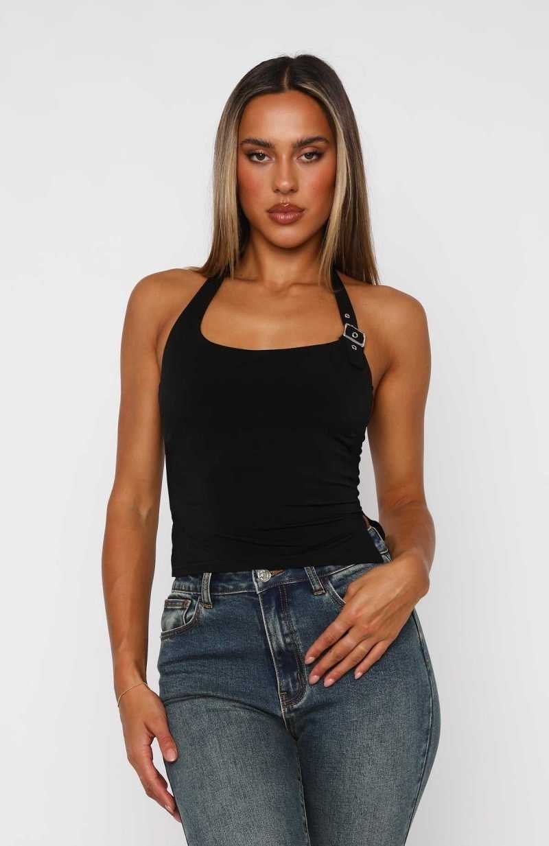 White Fox Understand It Halter Top Black | XLUFPS-406