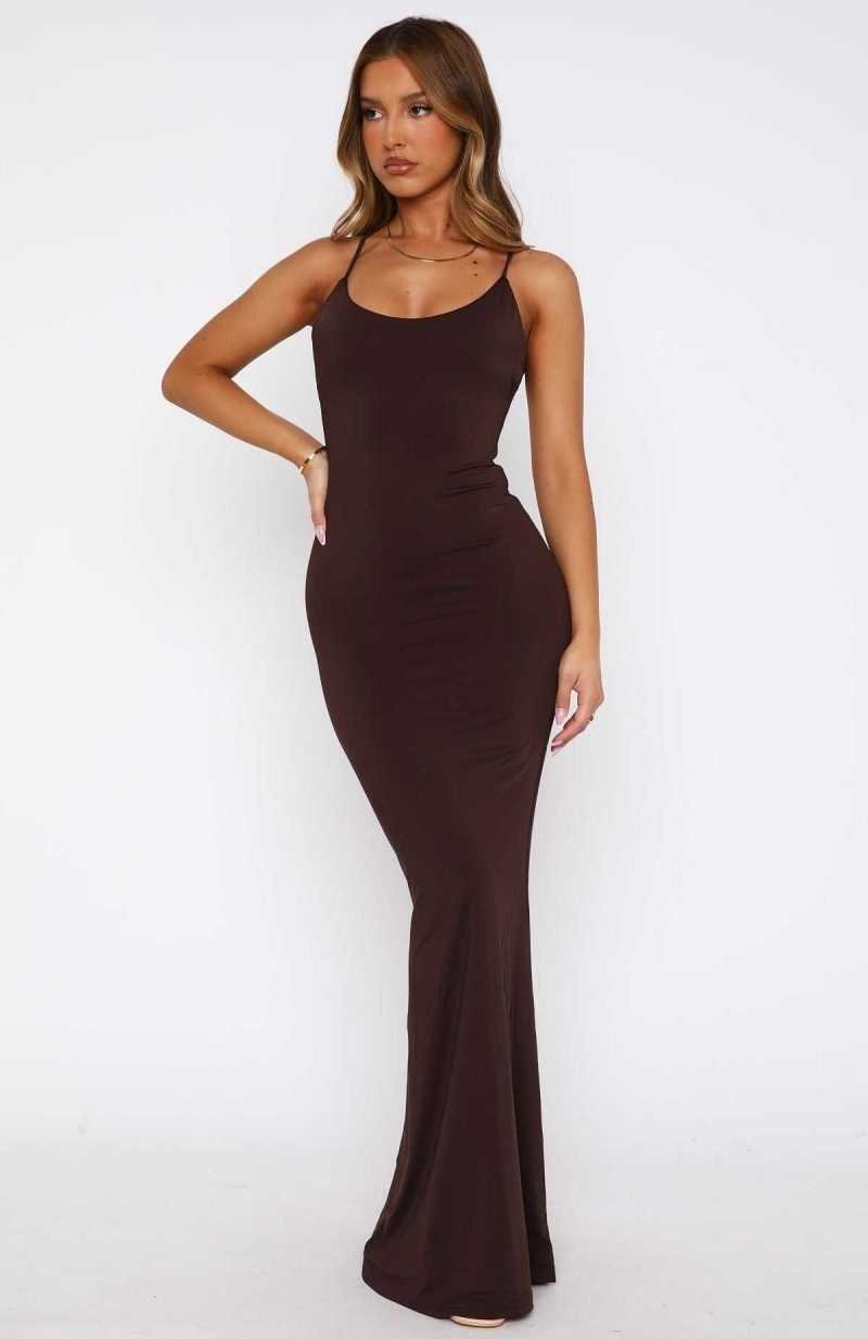 White Fox Vacation Vibes Maxi Dress Chocolate | MIWZUD-769