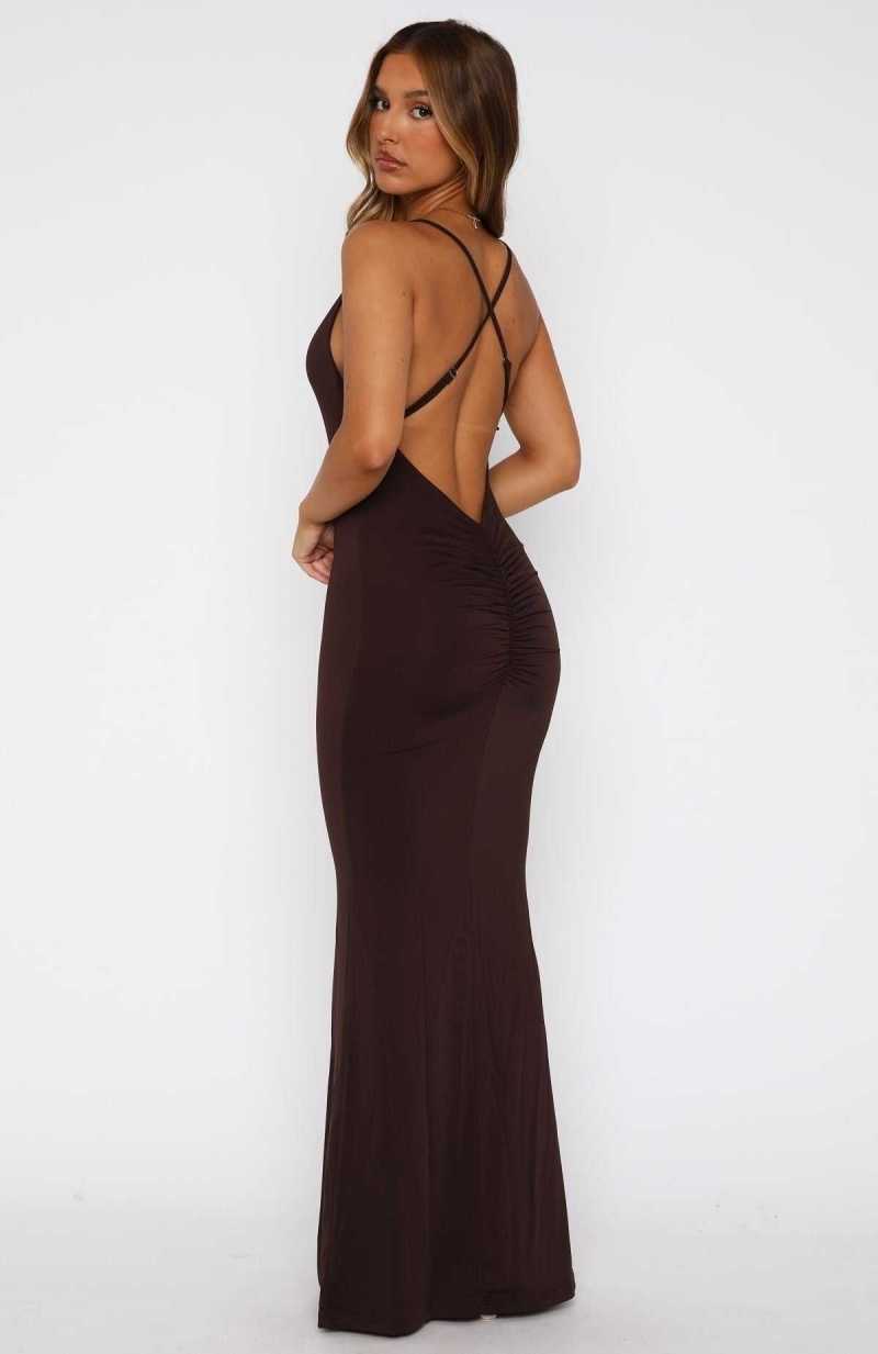 White Fox Vacation Vibes Maxi Dress Chocolate | MIWZUD-769