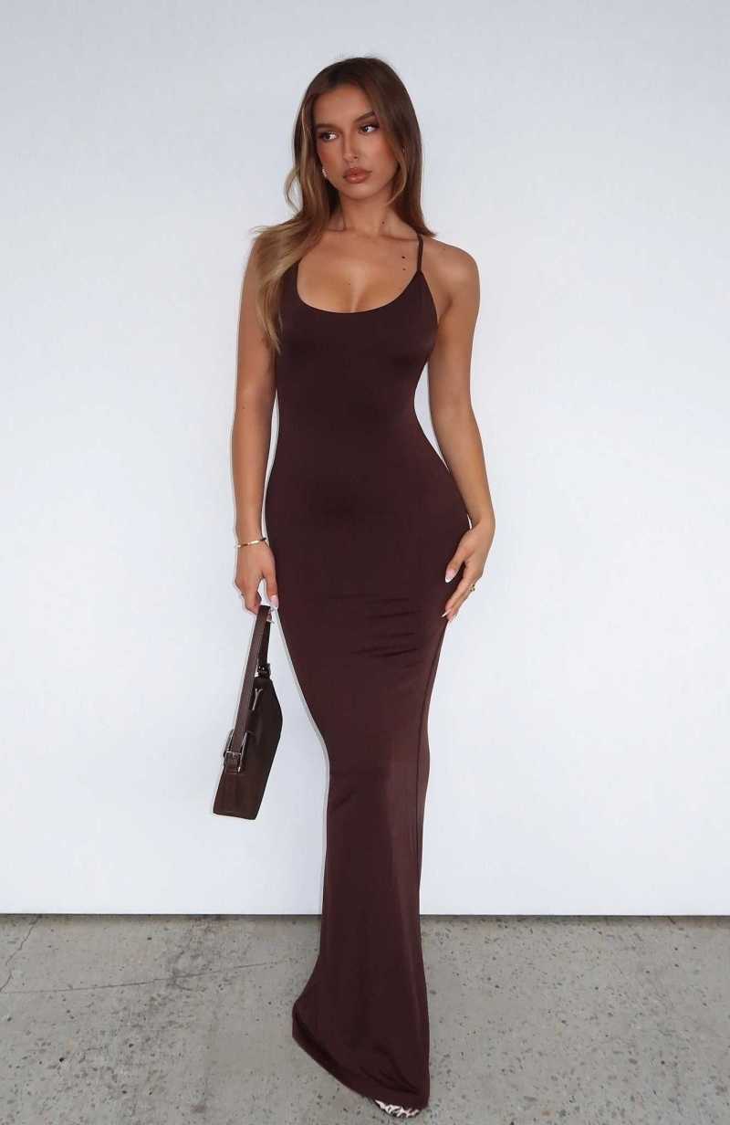 White Fox Vacation Vibes Maxi Dress Chocolate | MIWZUD-769