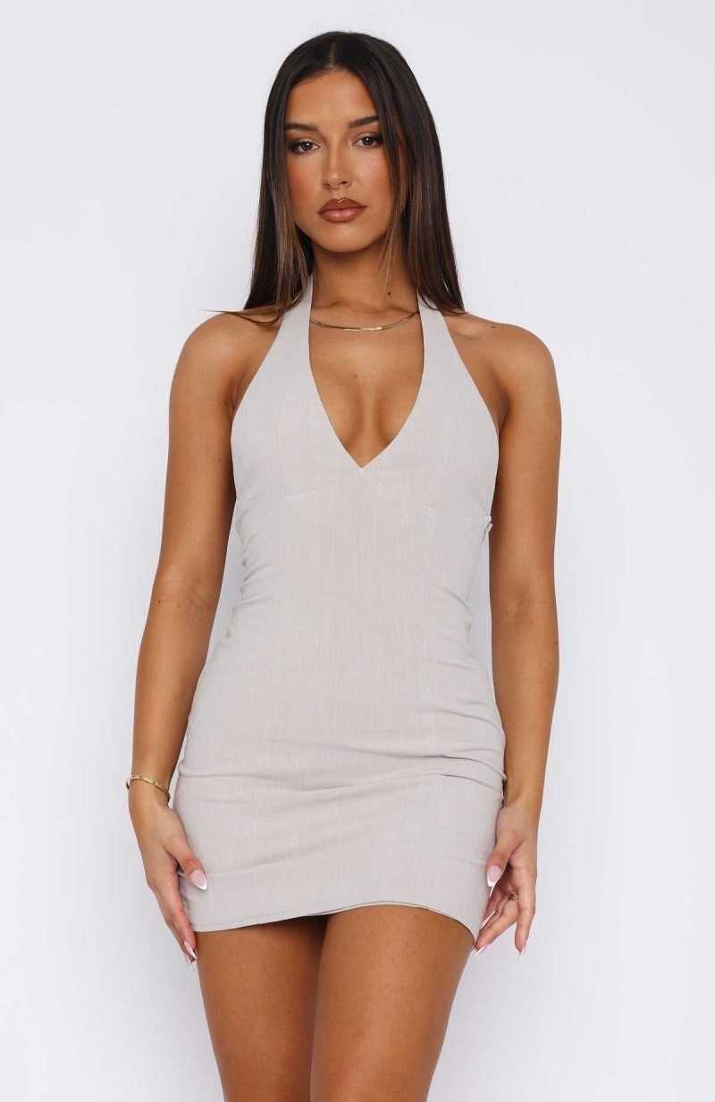 White Fox Vacay Mode Mini Dress Stone | WZLAHD-762