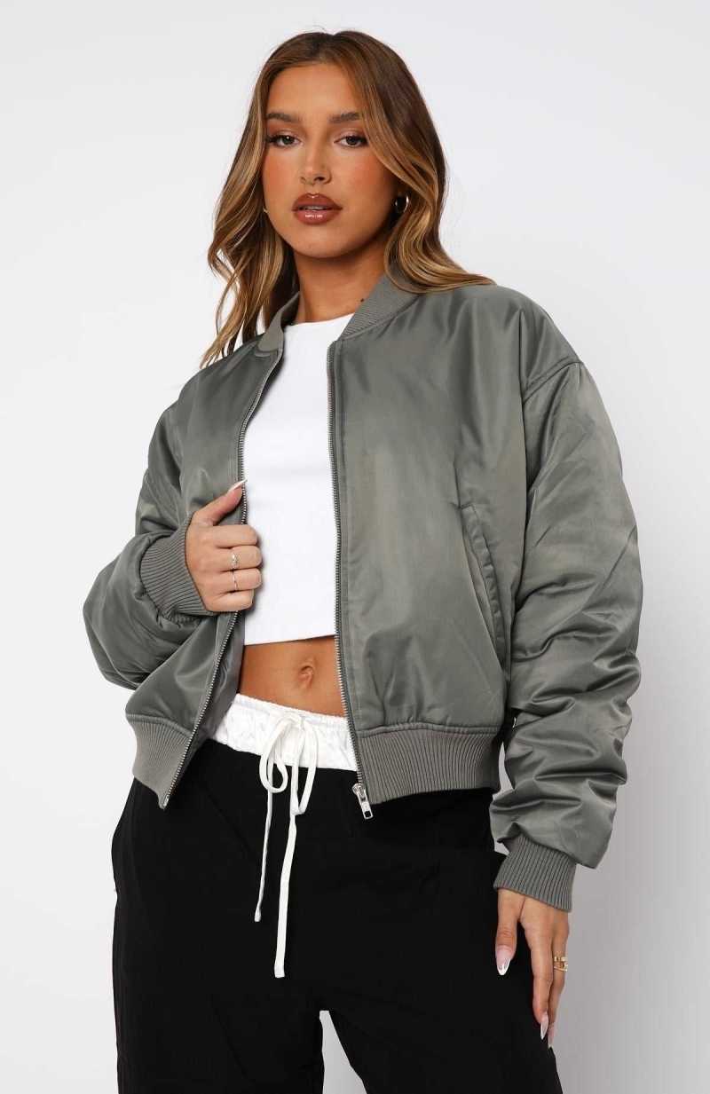 White Fox Walk On Out Bomber Jacket Olive | SZYUKT-168