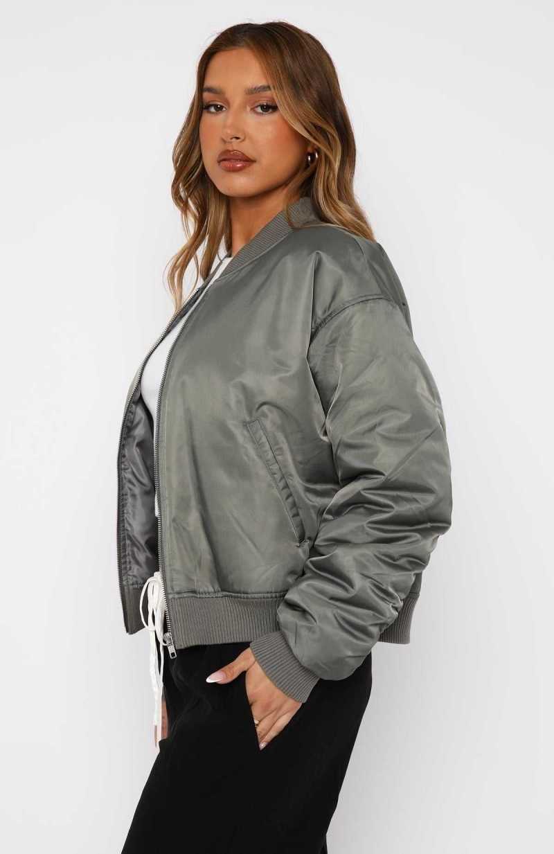 White Fox Walk On Out Bomber Jacket Olive | SZYUKT-168