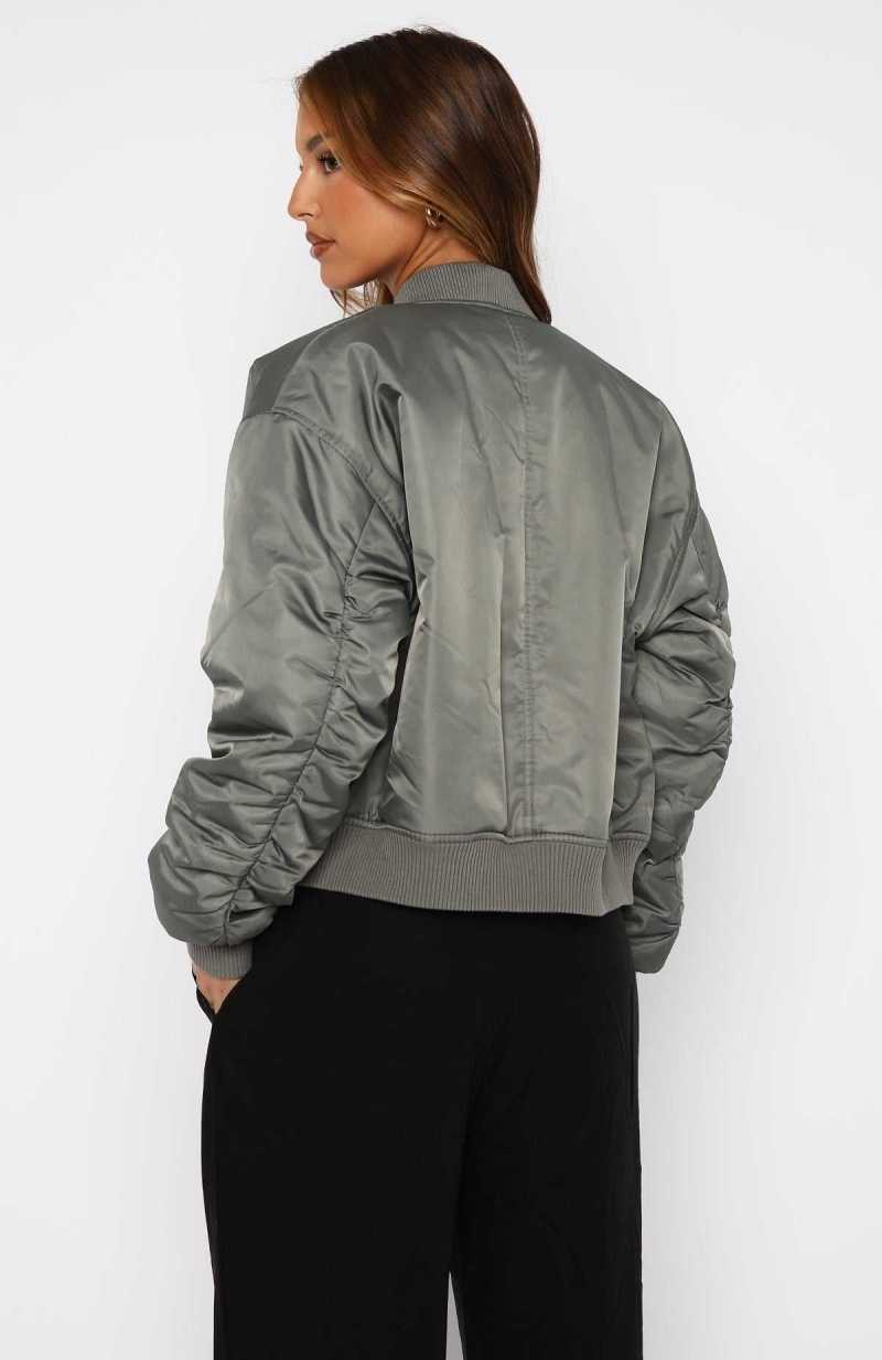 White Fox Walk On Out Bomber Jacket Olive | SZYUKT-168