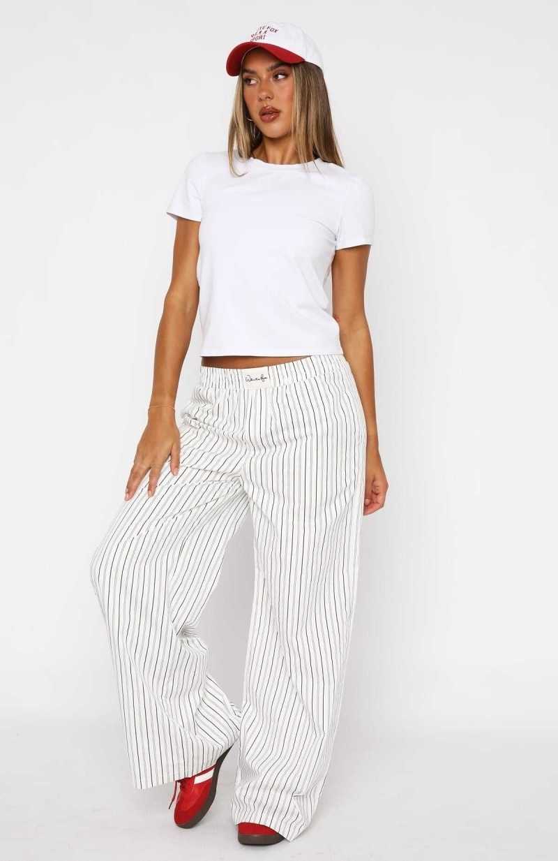 White Fox Walking Out Striped Pants White | WBIPCA-049