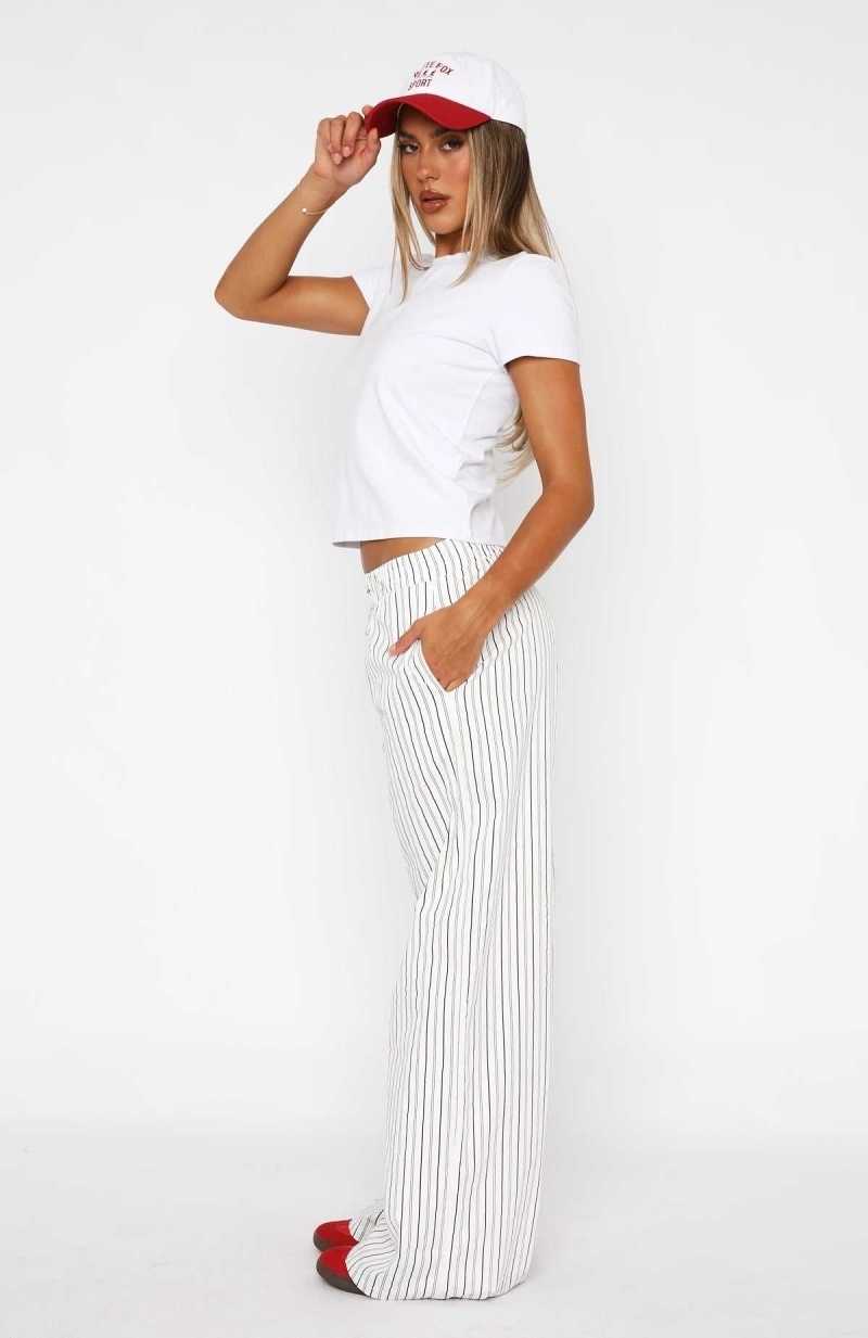 White Fox Walking Out Striped Pants White | WBIPCA-049