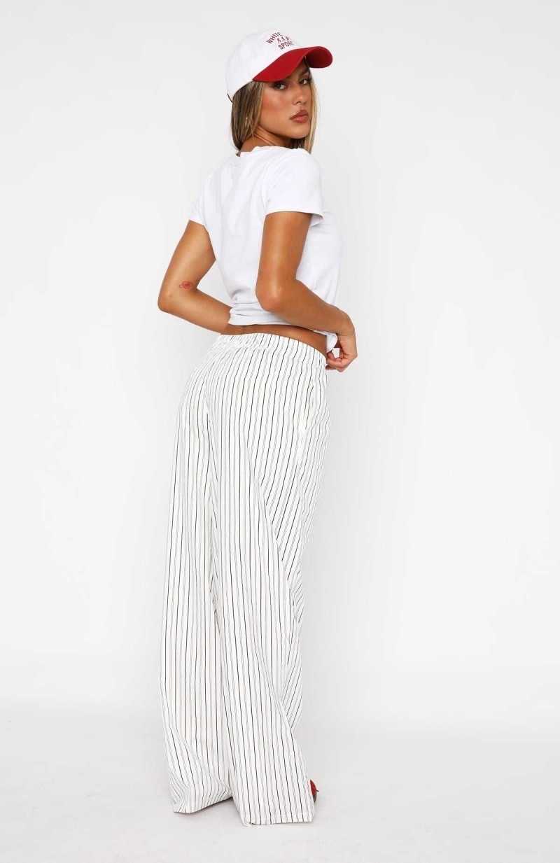 White Fox Walking Out Striped Pants White | WBIPCA-049