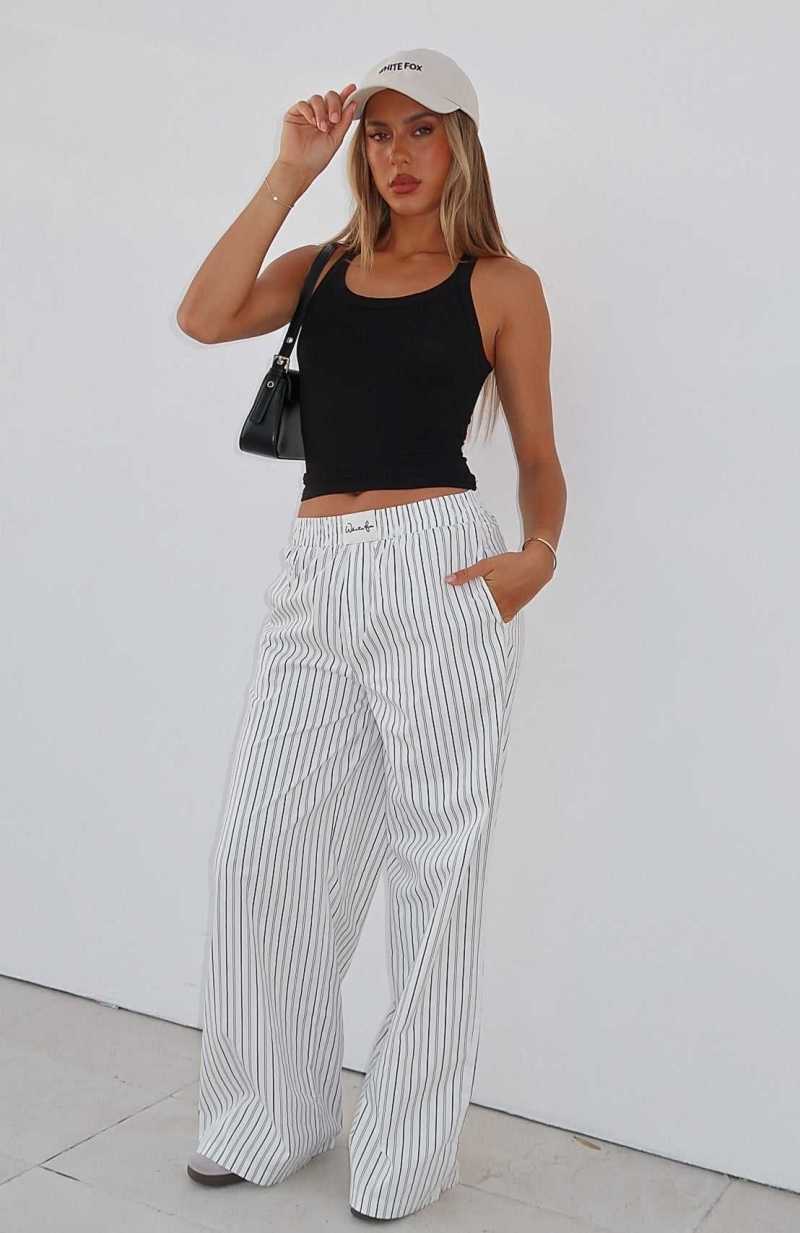 White Fox Walking Out Striped Pants White | WBIPCA-049