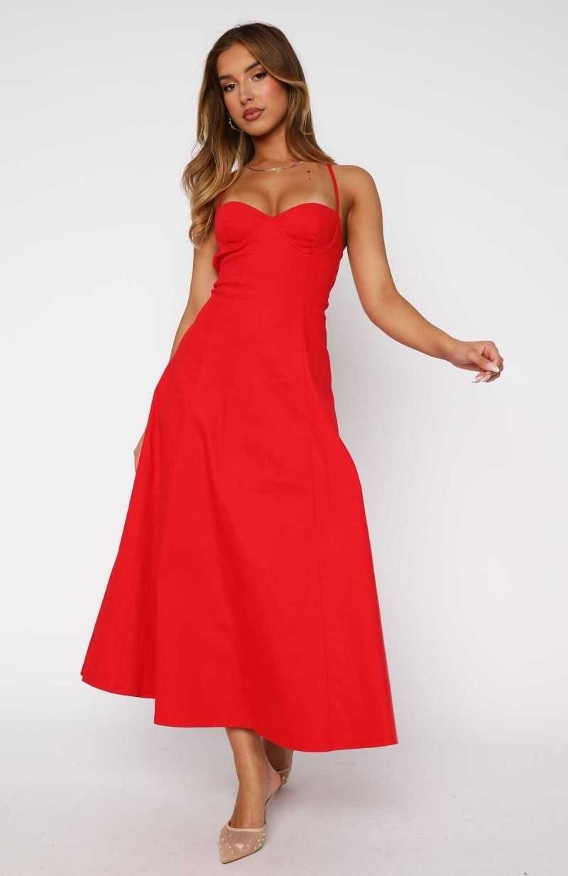 White Fox Wanna Be There Midi Dress Red | TFNHBD-547