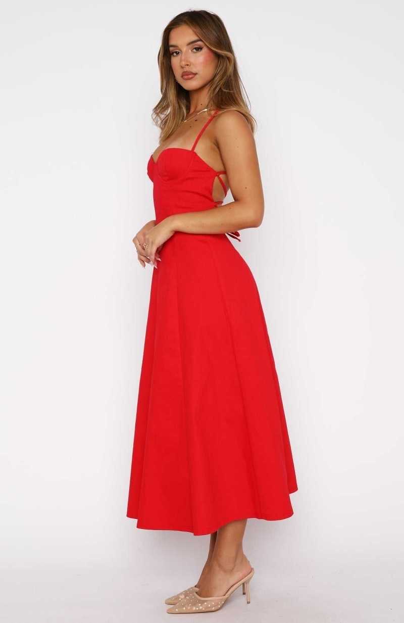 White Fox Wanna Be There Midi Dress Red | TFNHBD-547