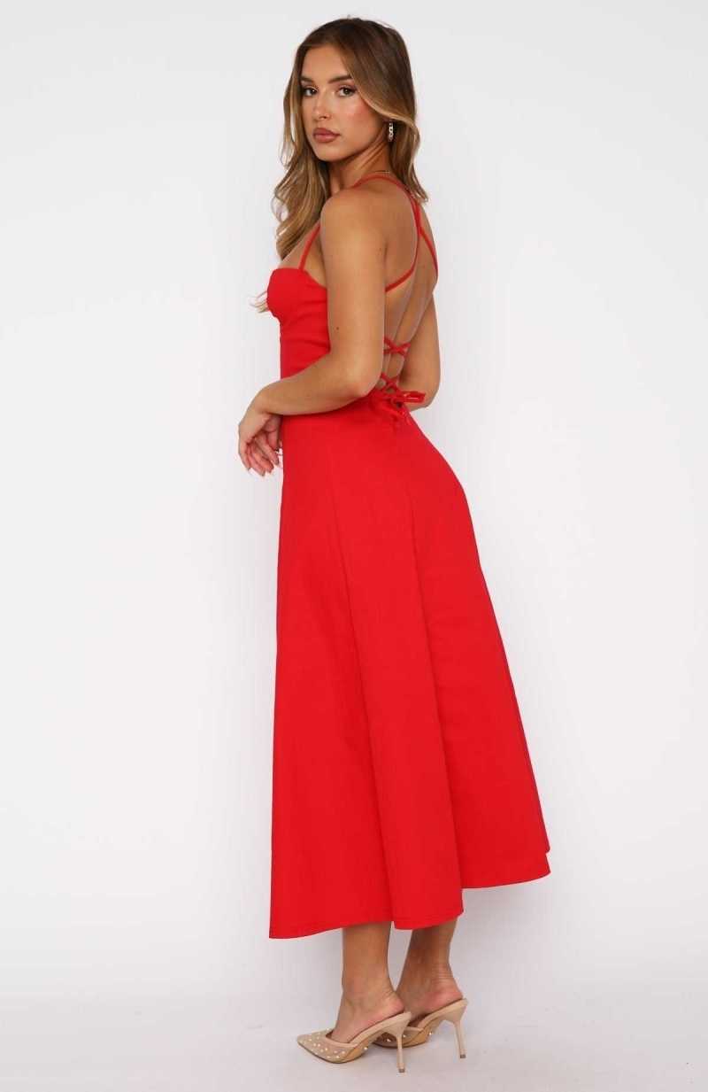 White Fox Wanna Be There Midi Dress Red | TFNHBD-547