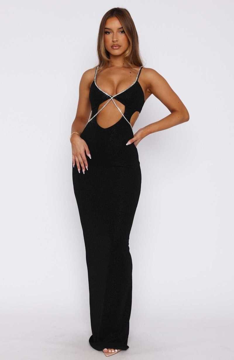 White Fox Wanna Go Dancing Maxi Dress Black | AOTKCY-983