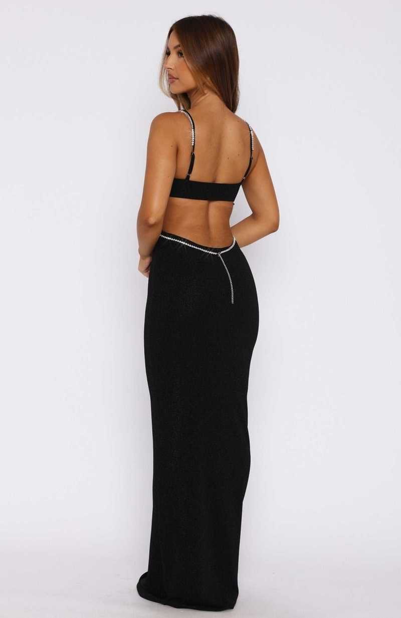 White Fox Wanna Go Dancing Maxi Dress Black | AOTKCY-983