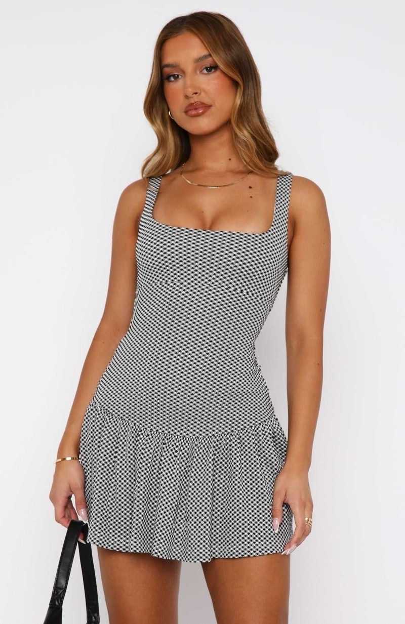 White Fox Want You Here Mini Dress Black Gingham | MCGLRO-937