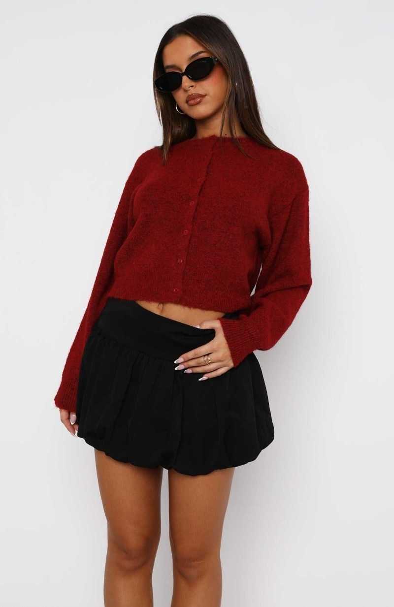 White Fox Warm Whispers Knit Cardigan Burgundy | GMALPY-840