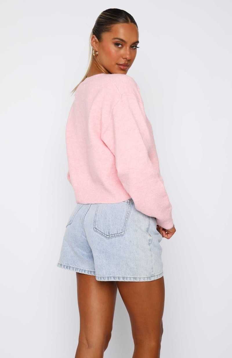 White Fox Warm Whispers Knit Cardigan Fairy Floss | TFDWAX-402