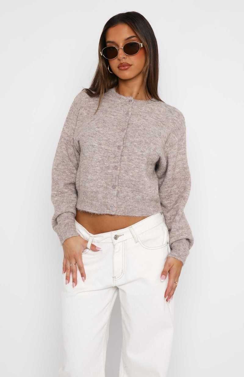 White Fox Warm Whispers Knit Cardigan Taupe | XUGZJQ-906