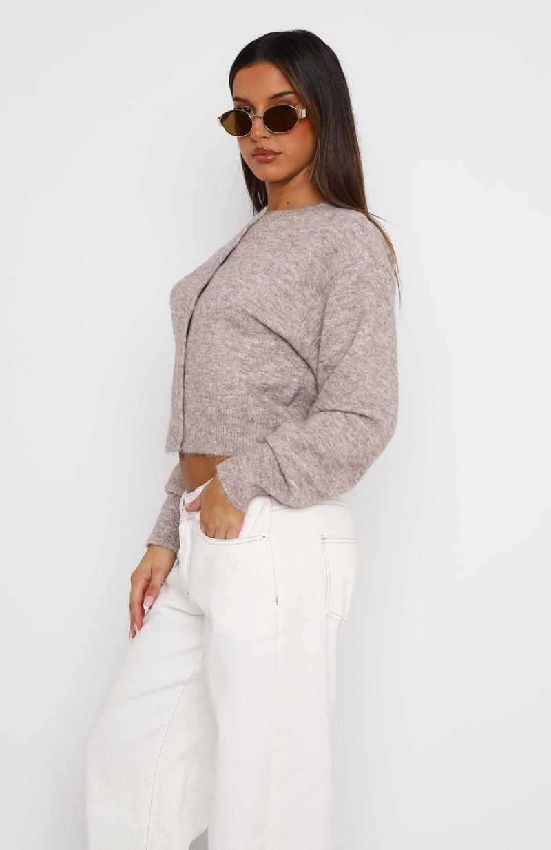 White Fox Warm Whispers Knit Cardigan Taupe | XUGZJQ-906