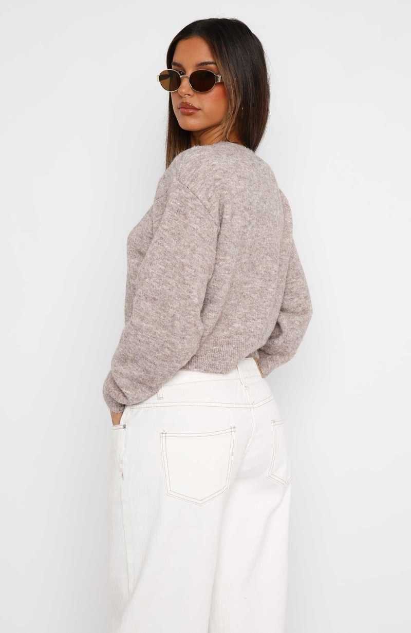 White Fox Warm Whispers Knit Cardigan Taupe | XUGZJQ-906