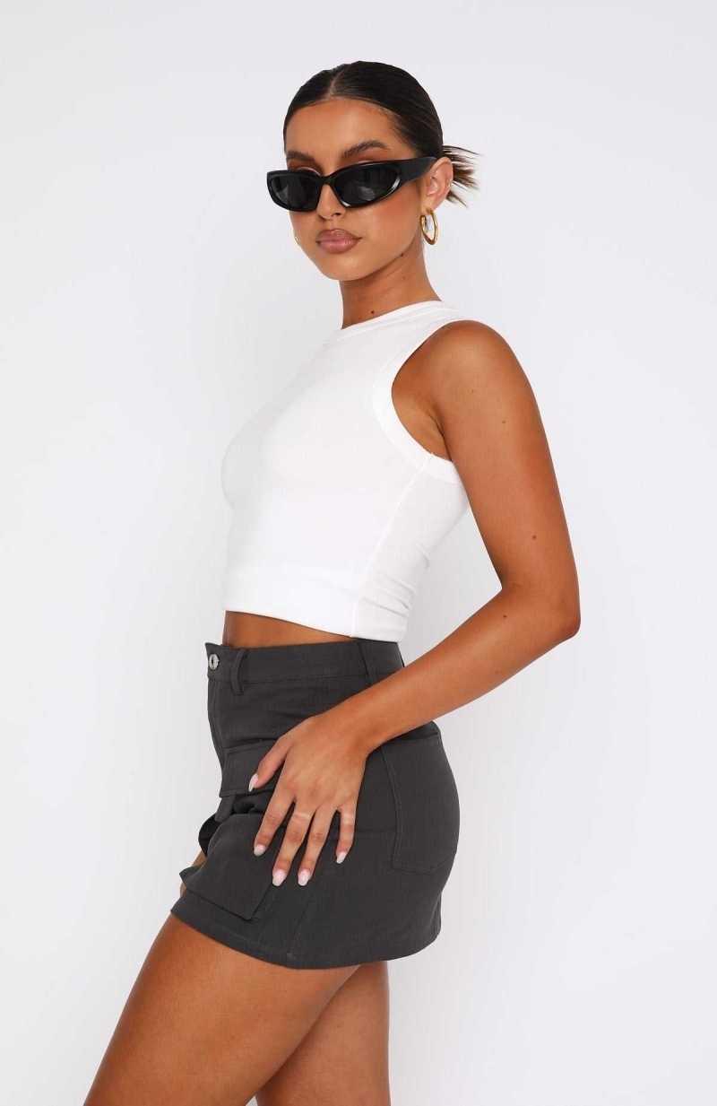 White Fox Weekend Travels Cargo Mini Skirt Charcoal | NUXQLE-314