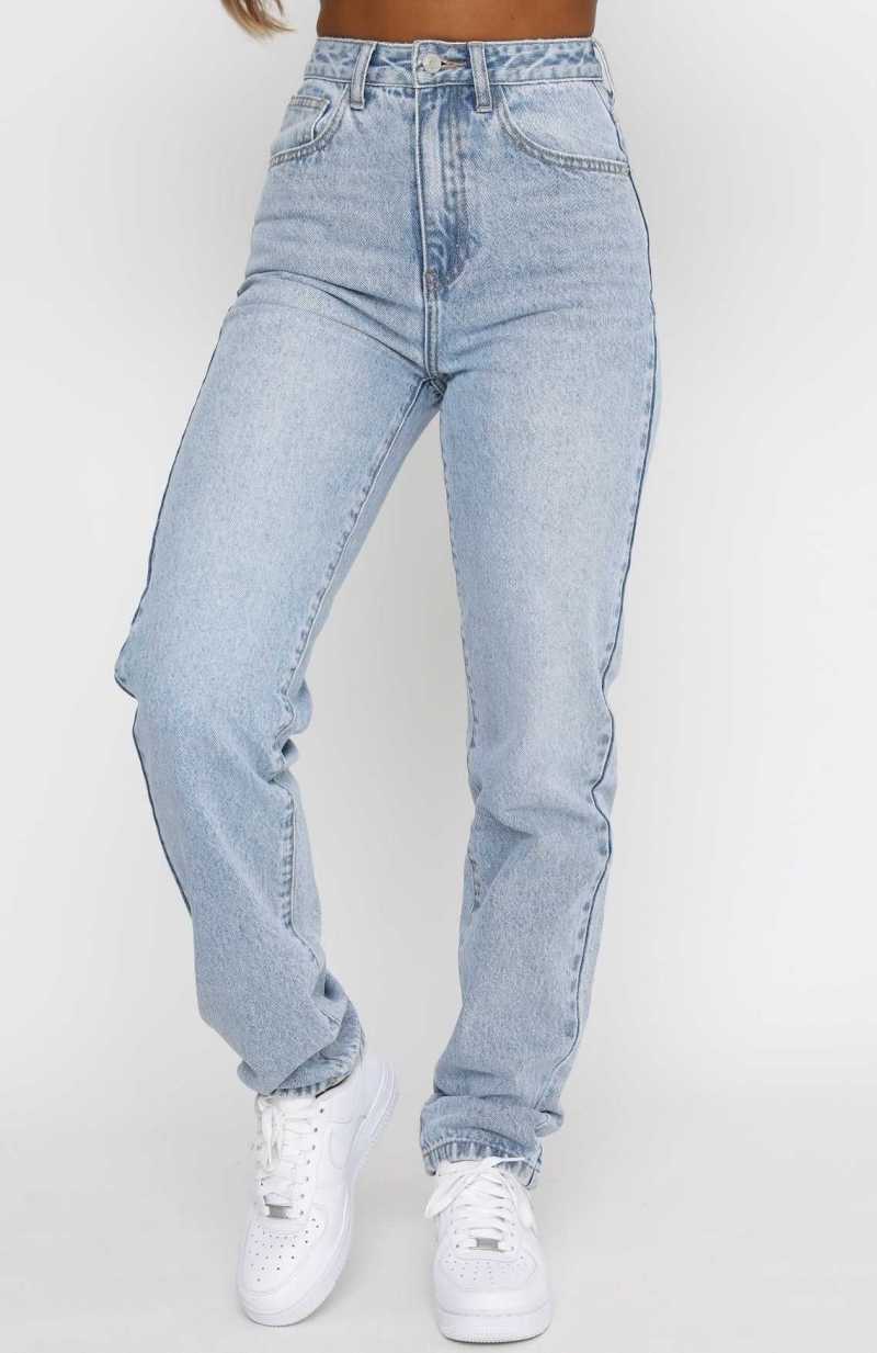 White Fox Who's That Girl Straight Leg Denim Jeans Washed Blue | OPZAKL-268