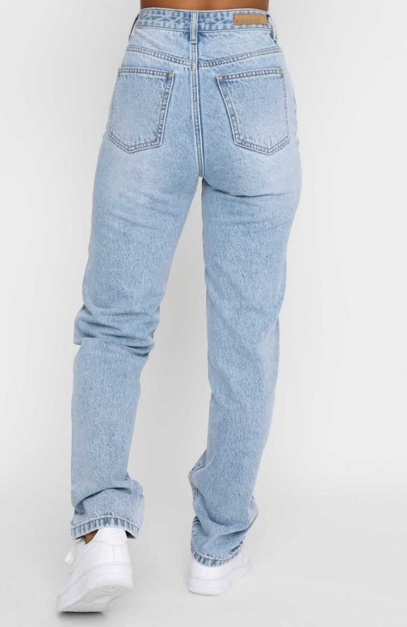 White Fox Who's That Girl Straight Leg Denim Jeans Washed Blue | OPZAKL-268