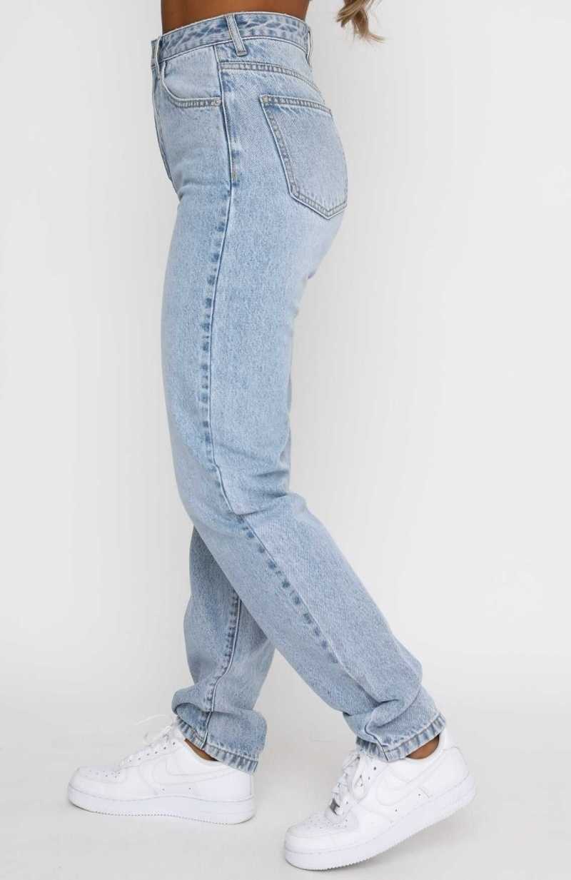 White Fox Who's That Girl Straight Leg Denim Jeans Washed Blue | JBNEQW-721