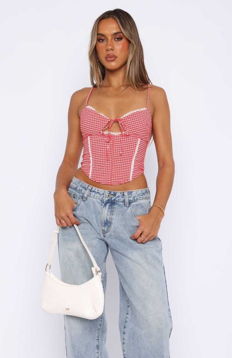 White Fox Wildest Dreams Bustier Red Gingham | LBFGPN-107