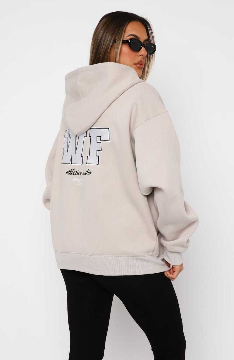 White Fox Will You Call Zip Front Hoodie Moon | WYBENI-594