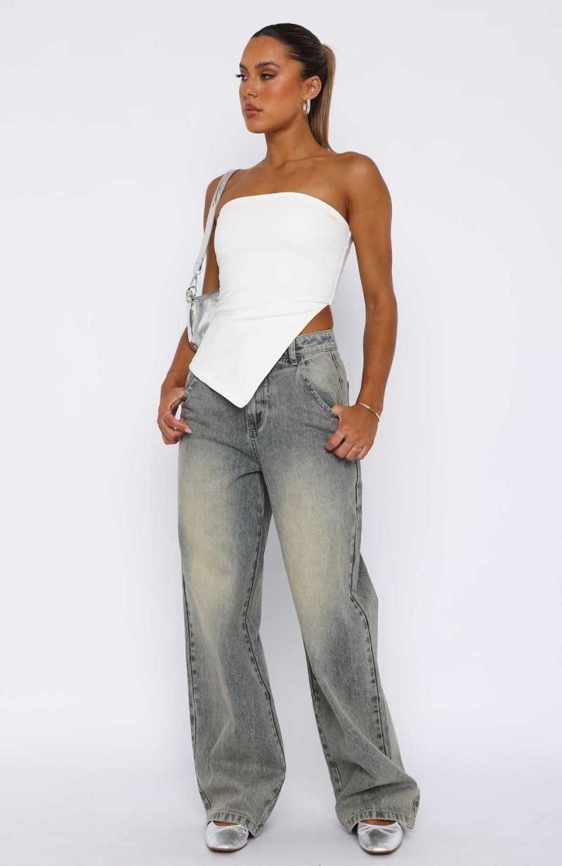 White Fox Willow Mid Rise Wide Leg Jeans Sand | BYHJWZ-428