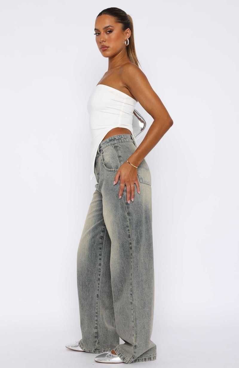 White Fox Willow Mid Rise Wide Leg Jeans Sand | BYHJWZ-428