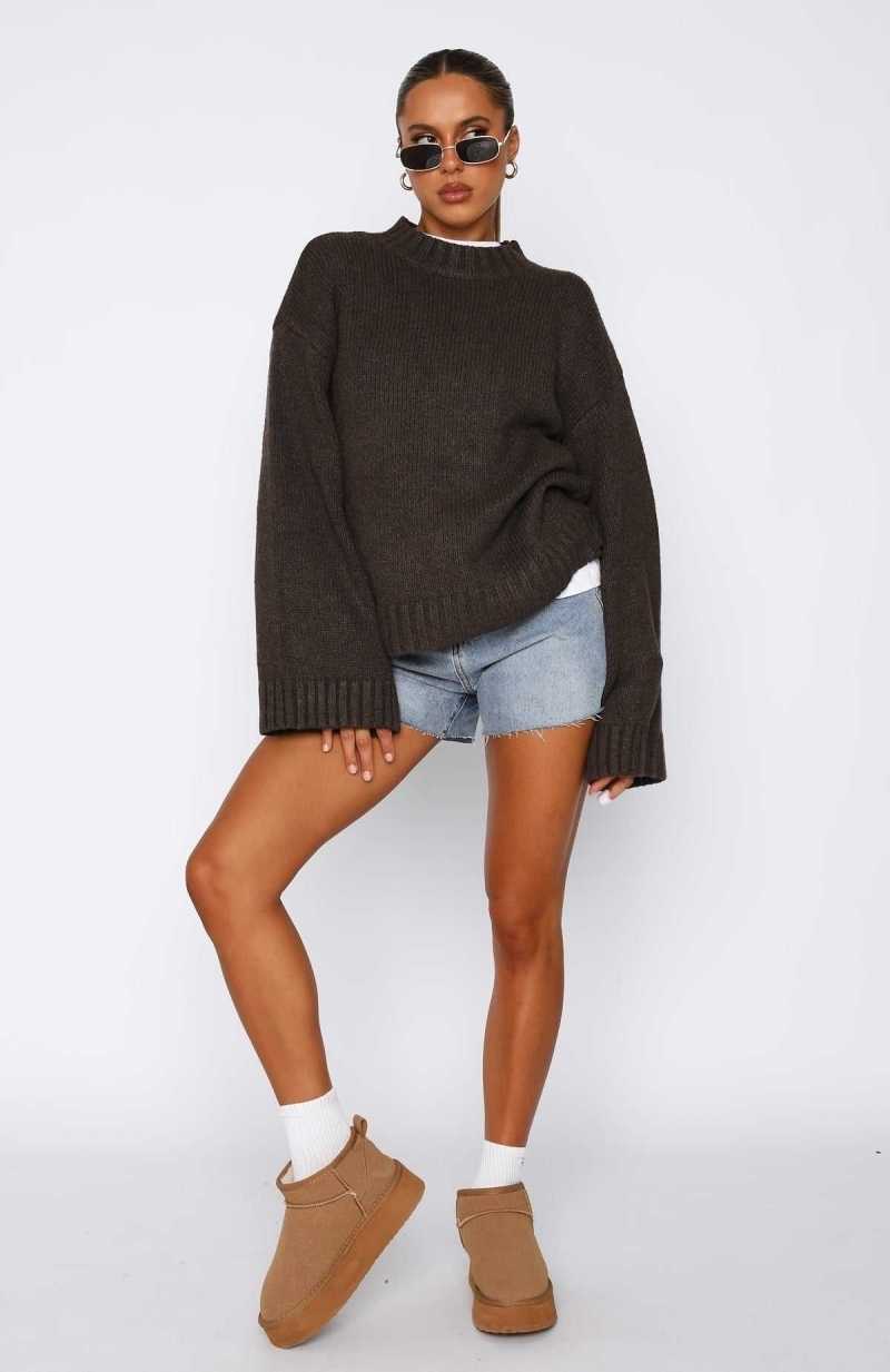 White Fox Winter's Chill Knit Sweater Chocolate | PLRDZY-062