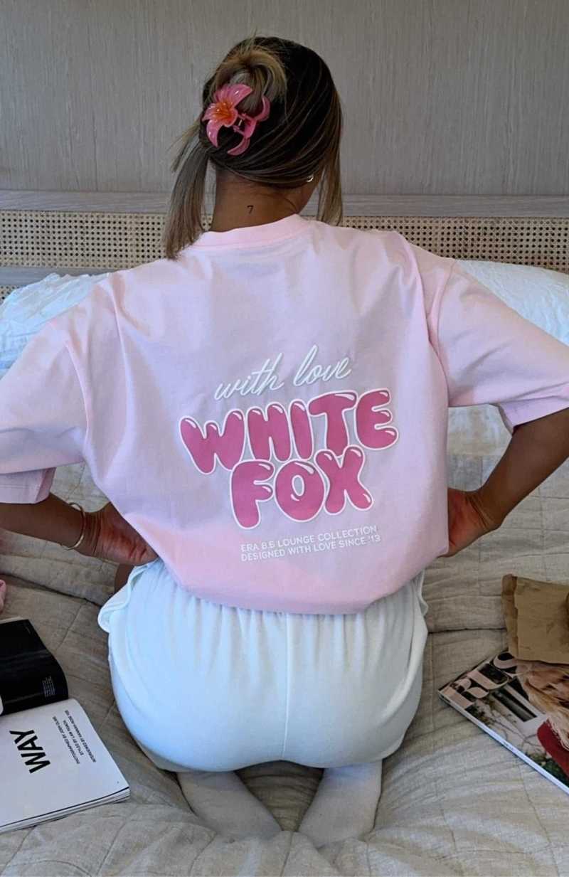 White Fox With Love Always Oversized Tee Baby Pink | BIFAGW-509