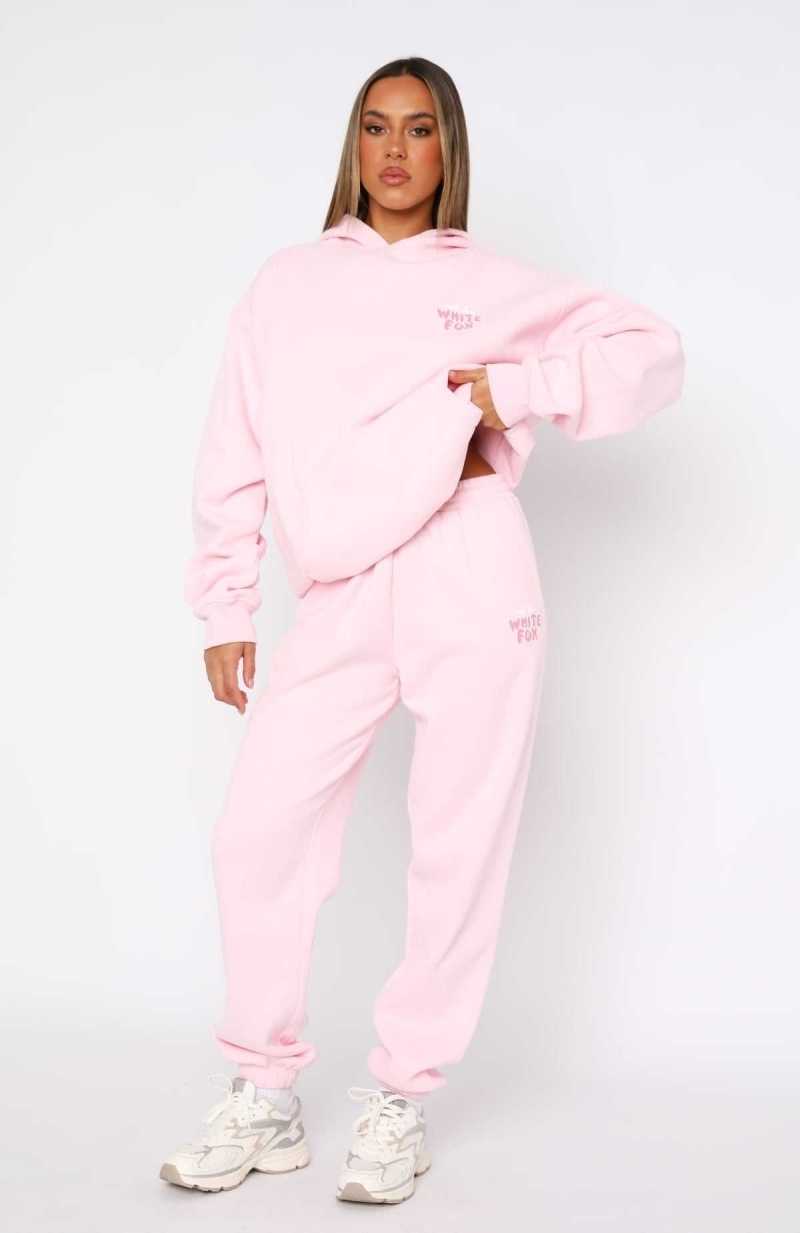 White Fox With Love Always Sweatpants Baby Pink | GESWAO-904