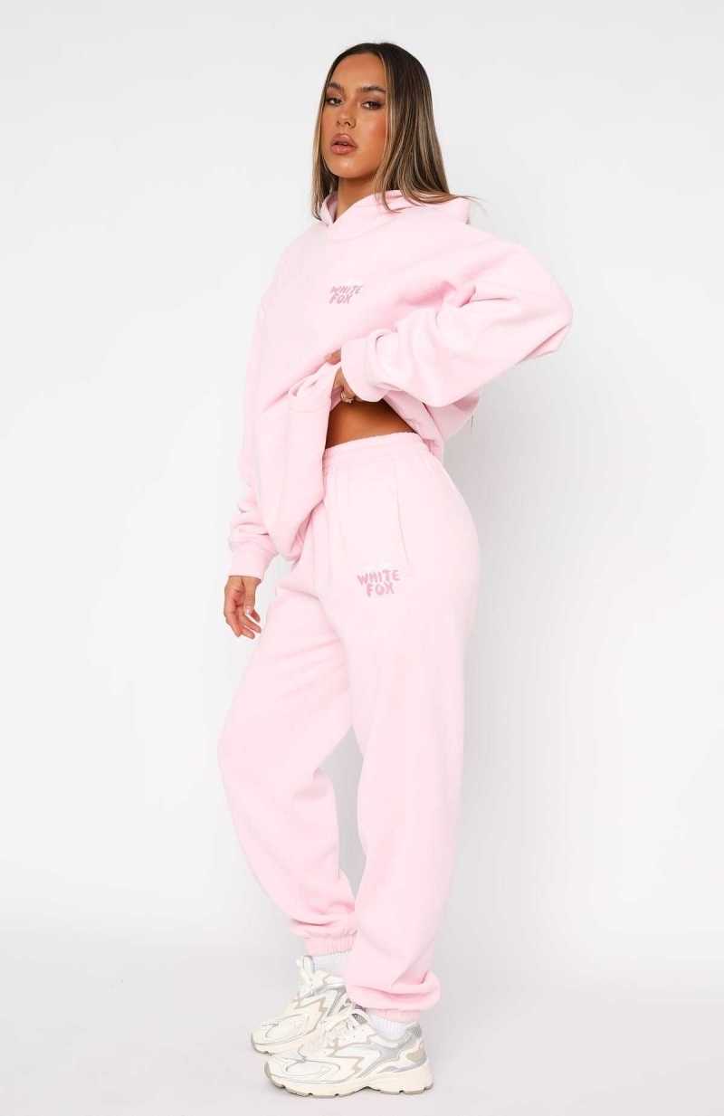 White Fox With Love Always Sweatpants Baby Pink | GESWAO-904