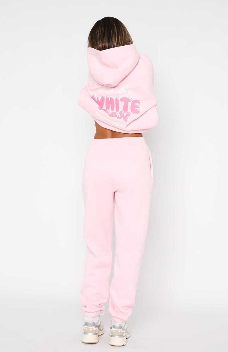 White Fox With Love Always Sweatpants Baby Pink | GESWAO-904