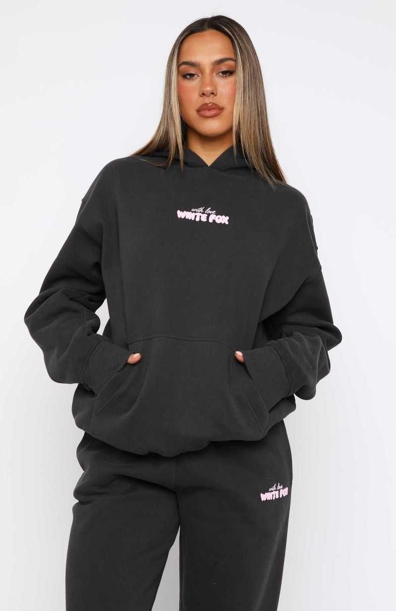 White Fox With Love In The Moment Oversized Hoodie Charcoal | WAZFHS-731