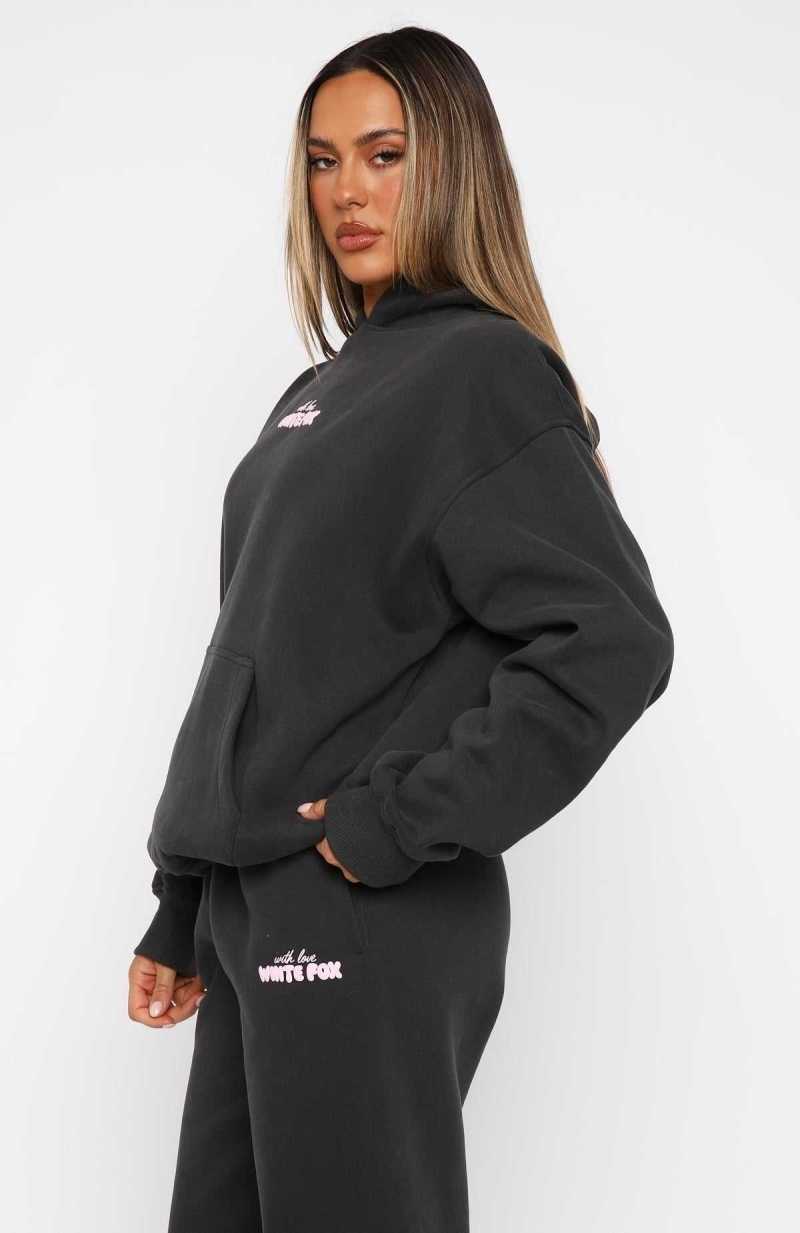 White Fox With Love In The Moment Oversized Hoodie Charcoal | WAZFHS-731