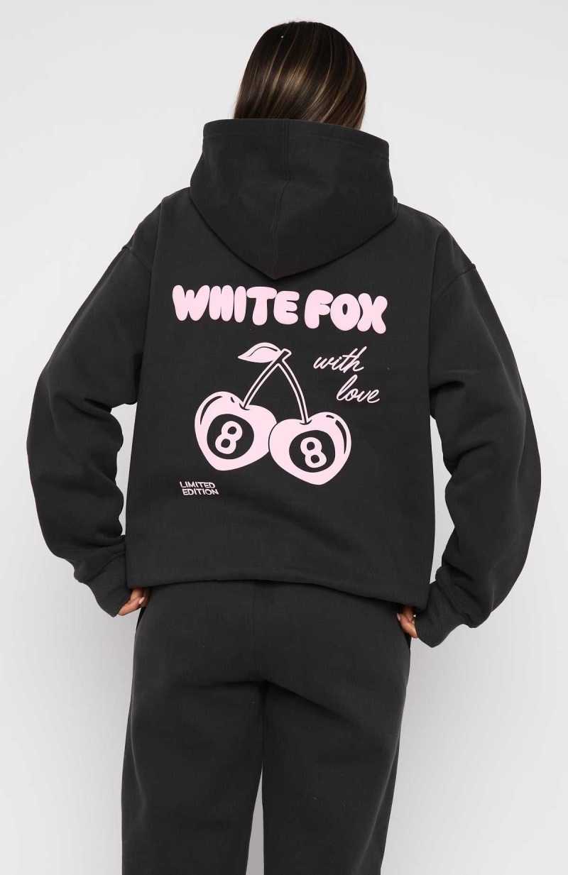 White Fox With Love In The Moment Oversized Hoodie Charcoal | WAZFHS-731