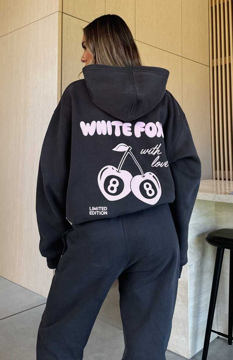 White Fox With Love In The Moment Oversized Hoodie Charcoal | WAZFHS-731