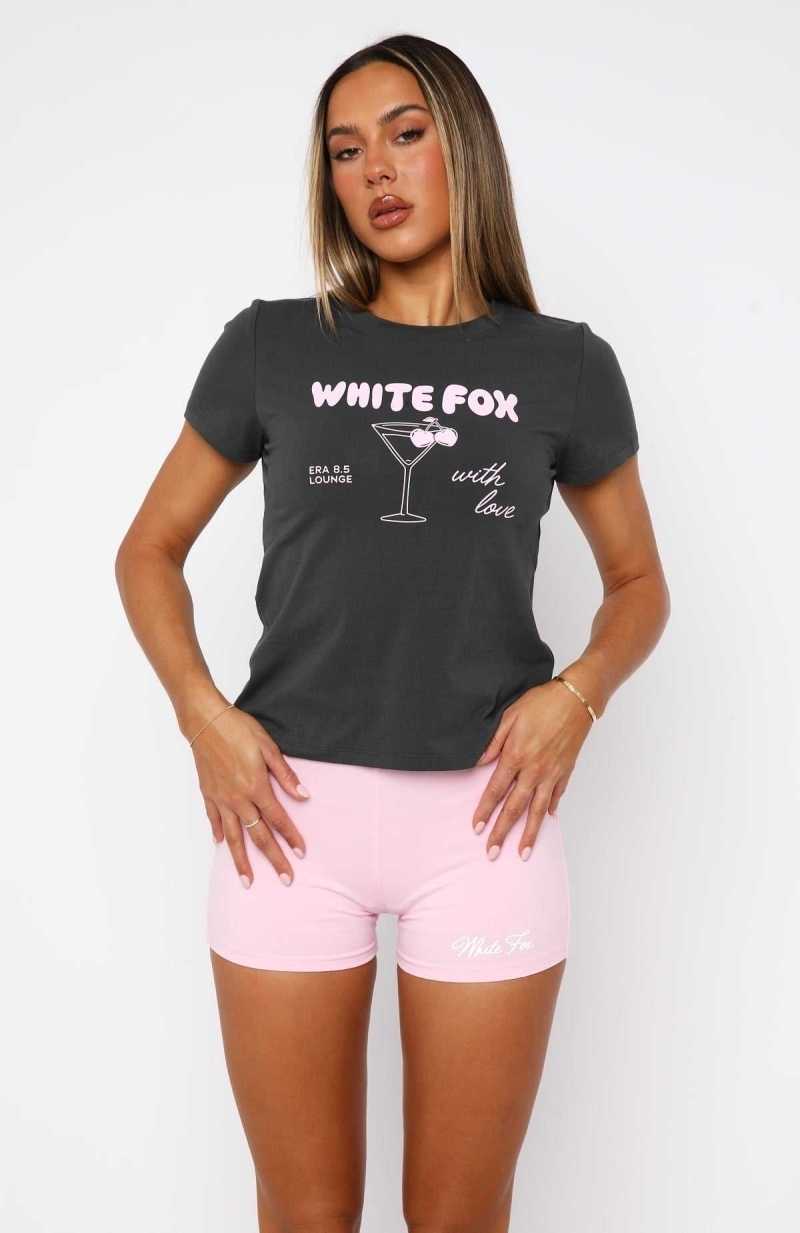 White Fox With Love In The Moment Relaxed Baby Tee Charcoal | FHKAPI-324