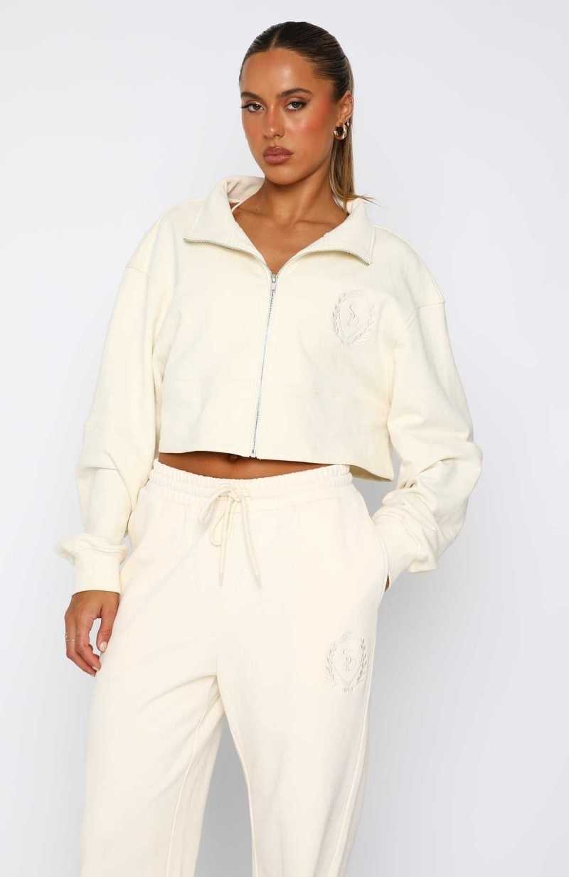 White Fox Yasmin Zip Front Sweater Buttercream | BSYWEA-167