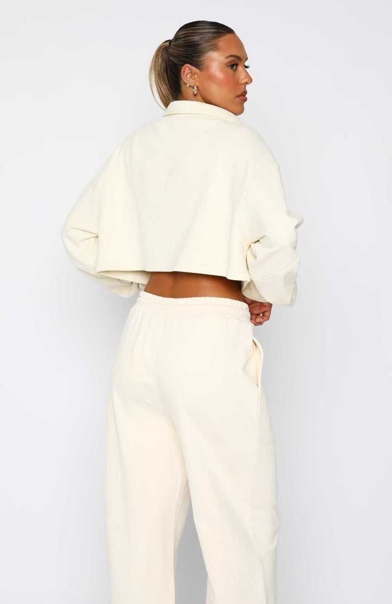 White Fox Yasmin Zip Front Sweater Buttercream | BSYWEA-167