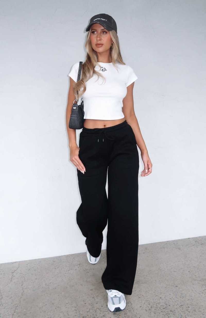 White Fox You\'d Love It Here Wide Leg Sweatpants Black | TBWIKD-054